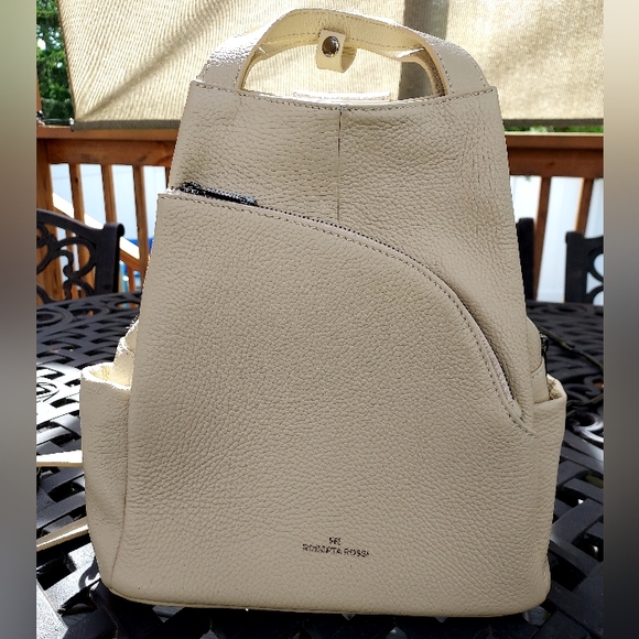 Genuine Leather Cream Colored Backpack  Purse Made in Italy - Picture 12 of 13